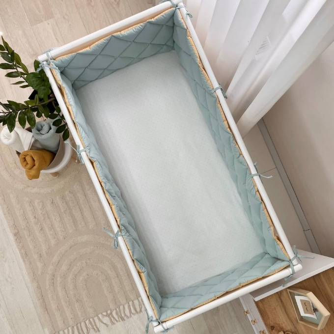 Protectie laterata patut bebe din 4 piese menta-mustar (6)
